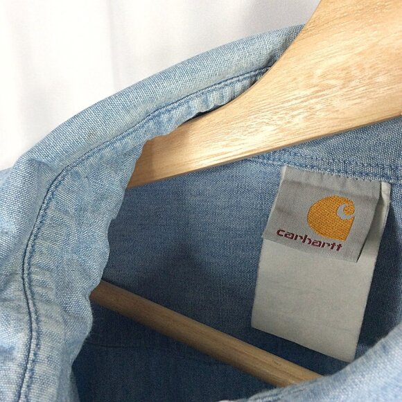 Carhartt Denim Chambray Men's Shirt 2XLT / 3XLT Short Sleeve Button Down READ - Picture 10 of 11